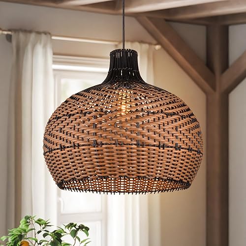 Miniatura 2 de Arturesthome Lámpara colgante de ratán para isla de cocina, candelabro de mimbre, pantalla de iluminación de techo colgante tejida hecha a mano,