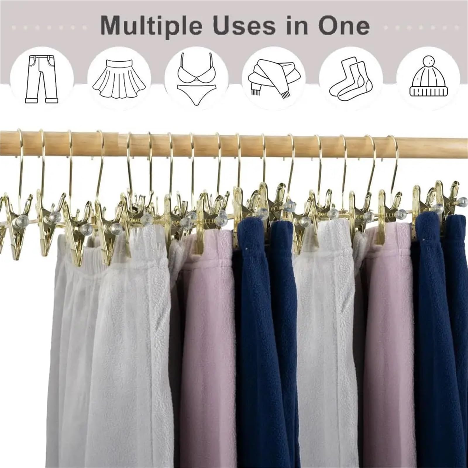 Confezione da 10-30 grucce in metallo resistenti for pantaloni e gonne, oro lucido, con clip antiscivolo regolabili e gancio girevole(Gold,30PCS)
