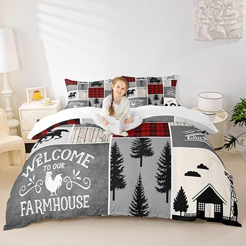 Miniatura 33 de Juego de funda de edredón para niños de aventura de camping, tamaño matrimonial, juego de ropa de cama de caza de ciervos, osos, lobo, animales