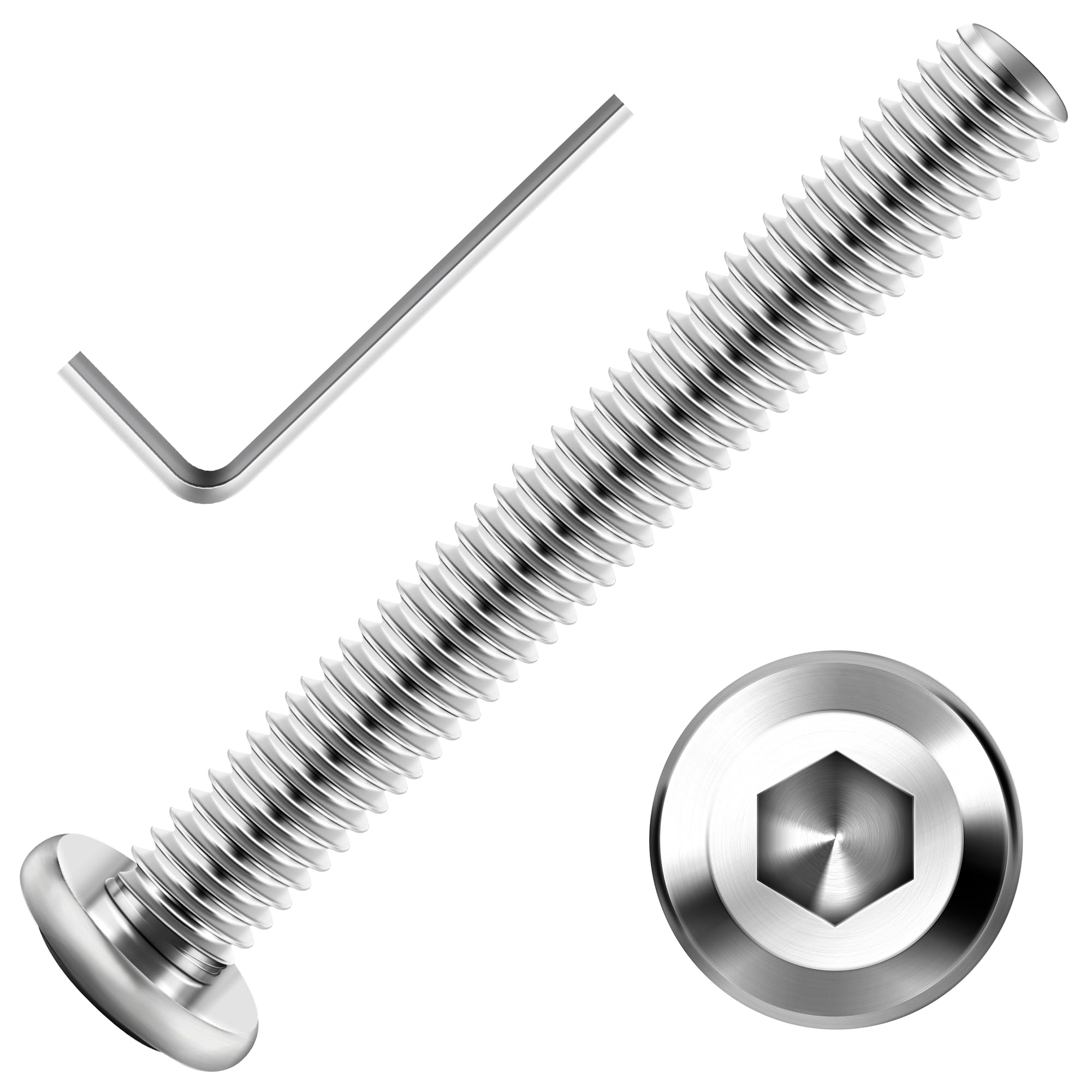 30Pcs M5 x 40mm M5 Bolts Flat Head Hex Socket Cap Screws Bolts, M5 Screws 304 Stainless Steel Furniture Screws Full Thread, Bright Finish & Hex
