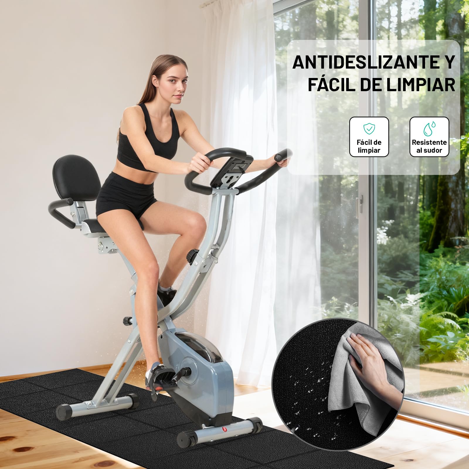 Esterilla de protección para Equipo de Ejercicio, Estera Fitness plegable 200*90cm, Suelo para gimnasio en casa 6mm para bicicletas estáticas, cinta de correr, Resistente Alfombrilla Protect
