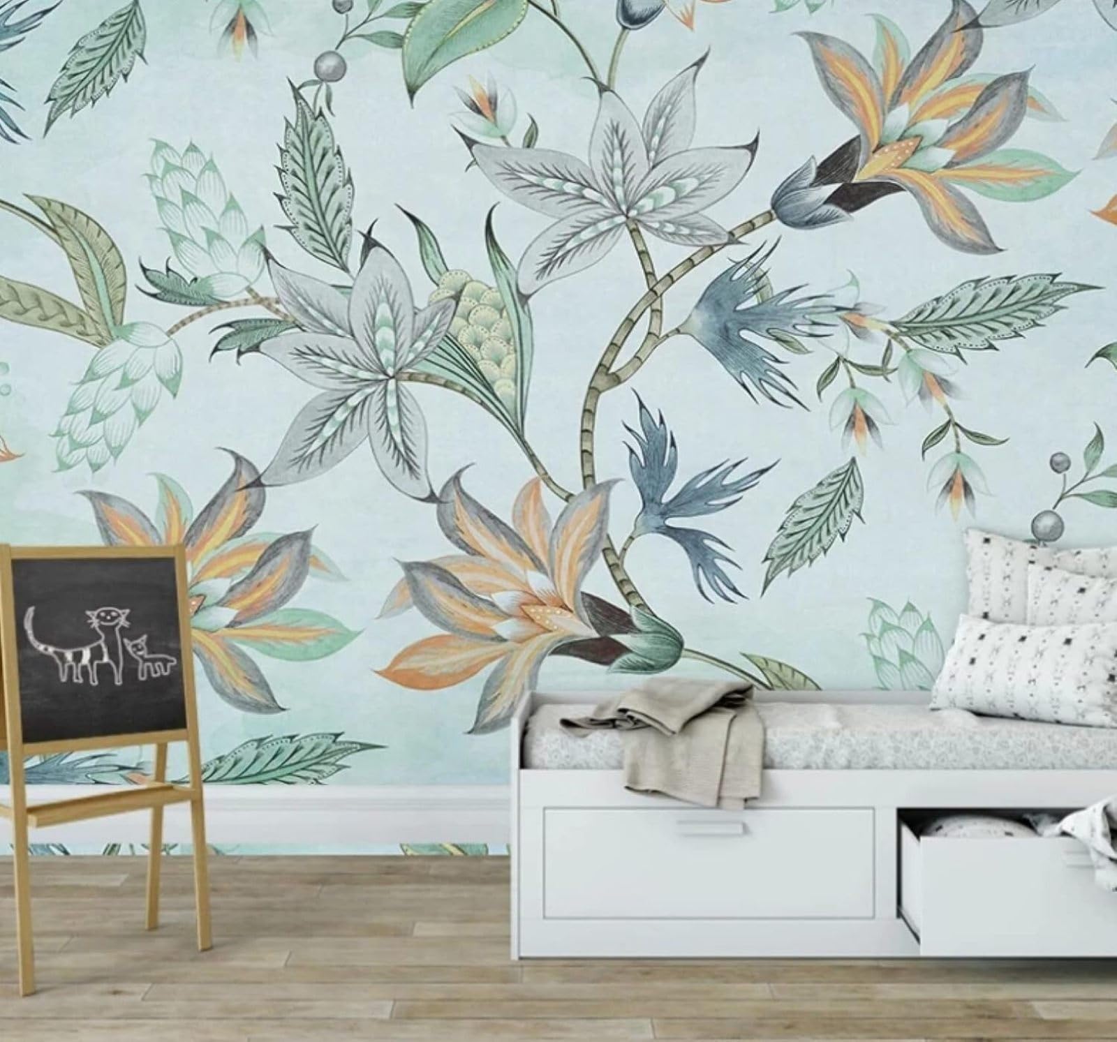 Fresh Hand Drawn Three Dimensional Leaves Flowers 3D Wallpaper Easy Install Feature Office Living Room Sofa Bedroom TV Background Wall Decoration-430cm×300cm