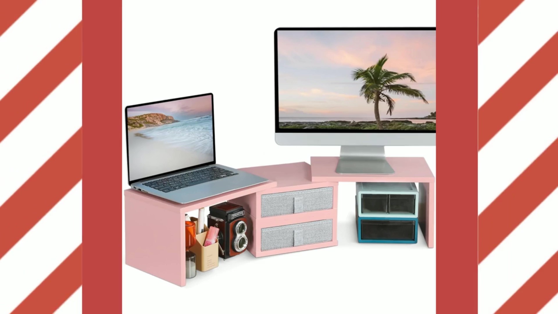 Amazon.com: TEAMIX Pink Dual Monitor Stand Riser with 2 Drawers