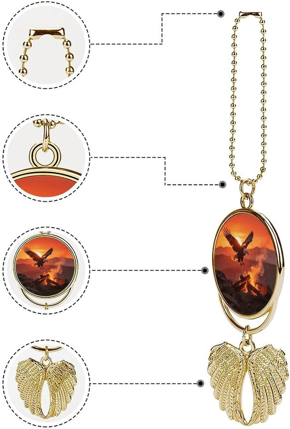 Sunset with Eagle and Bonfire Guardian Angel Car Charm for Rear View Mirror image 3