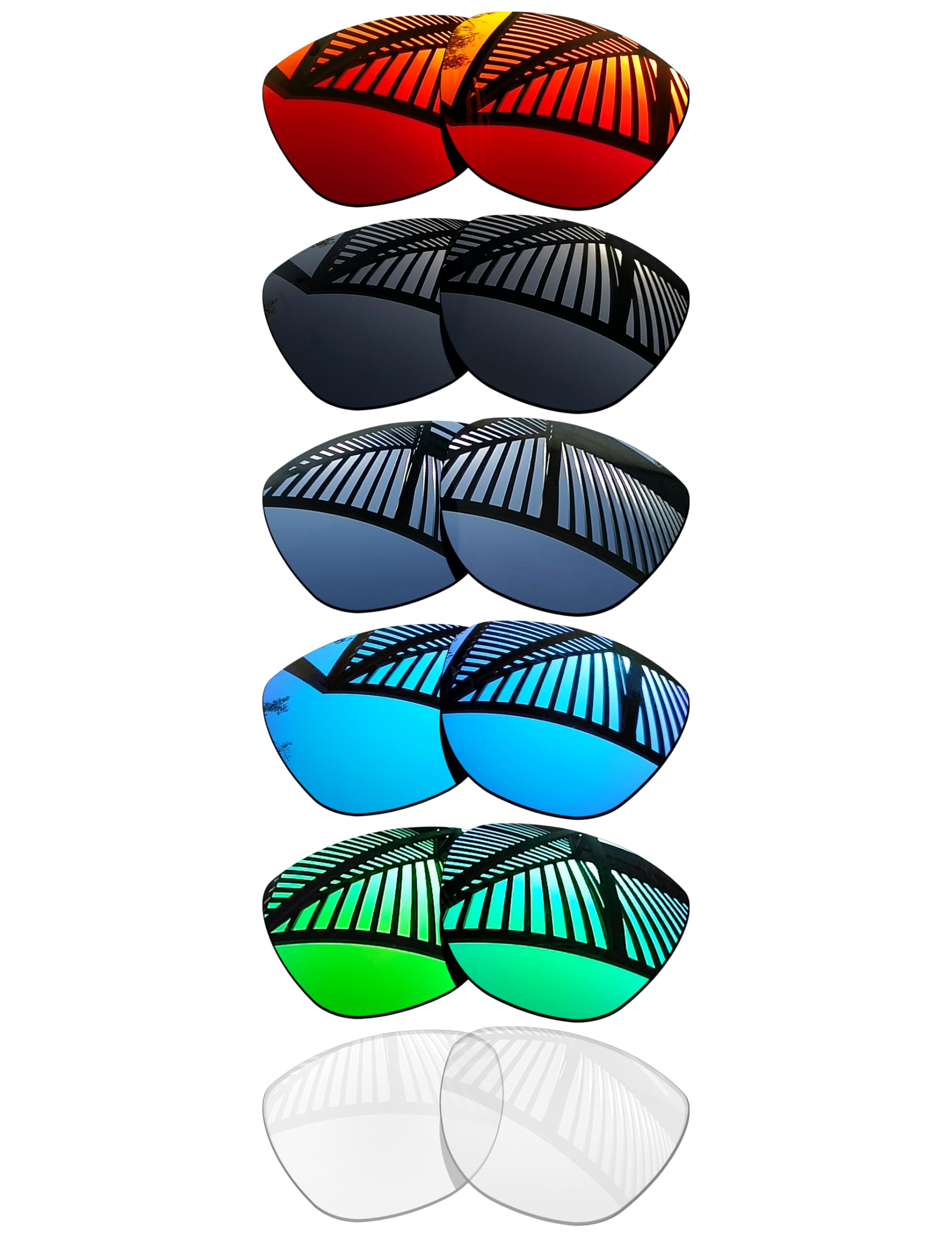 Lot de 5 paires de verres de rechange pour lunettes de soleil RayBan RW4014 Skyler (Gen 2) 52 mm – Noir uni + titane + bleu glacier + rouge feu + émeraude + transparent HD