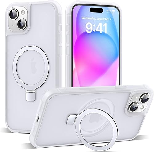 Miniatura 72 de Funda de grado militar compatible con iPhone 14 Plus de 6.7 pulgadas, con soporte magnético invisible tipo anillo, compatible con MagSafe y gran