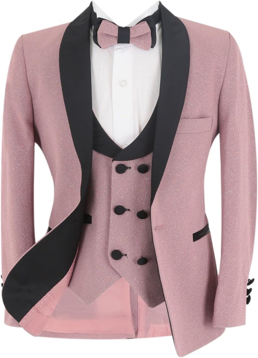 Boys’ Pageboy Slim Fit Glitter Tuxedo Suit Formal Dinner Party Prom Wedding 5 Piece Full Suit Set