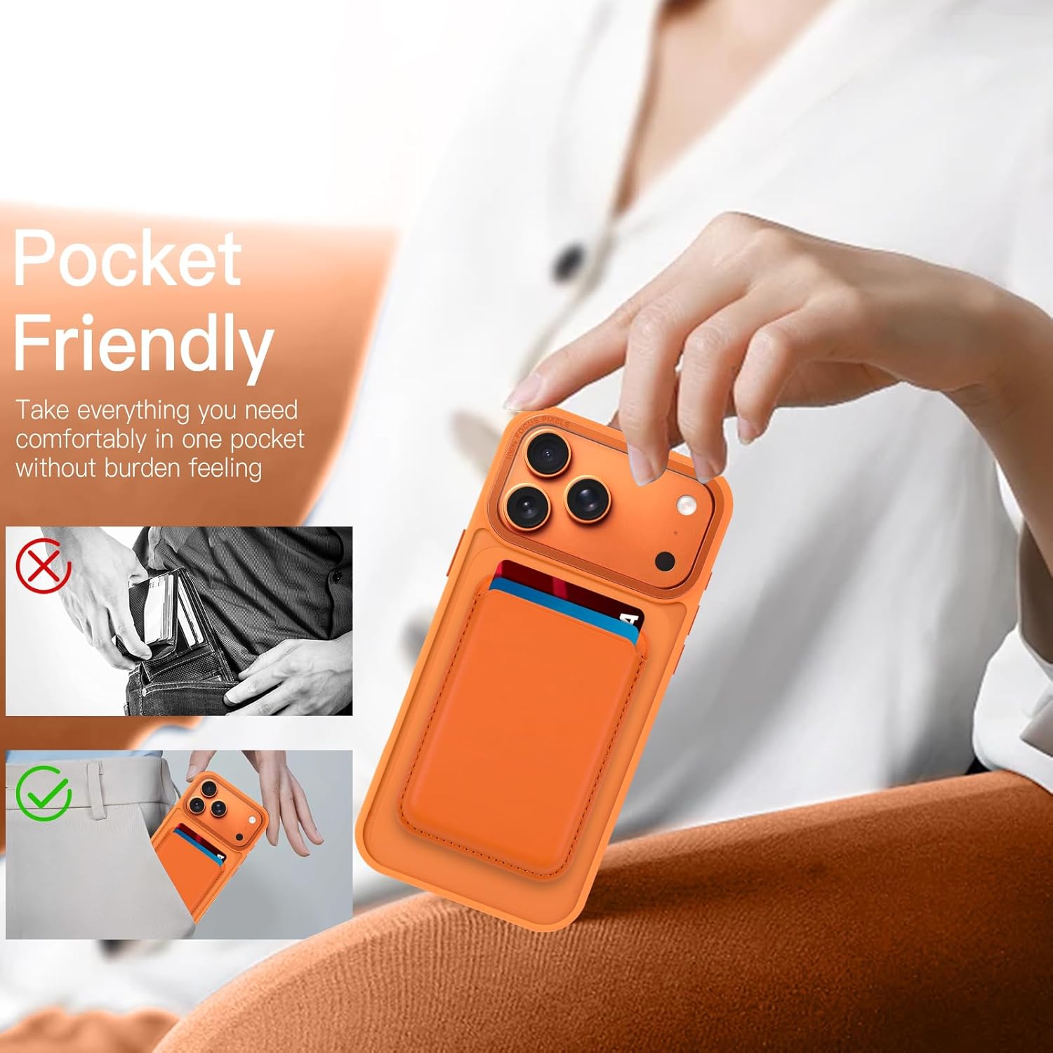MOWIME Magnetic Case for iPhone 17 Pro Max [Compatible with Magsafe] [with Wallet & Card Holder] [Military Drop Protection] Slim Translucent Matte Case for iPhone 17 Pro Max 6.9" 2025, Orange - Image 8