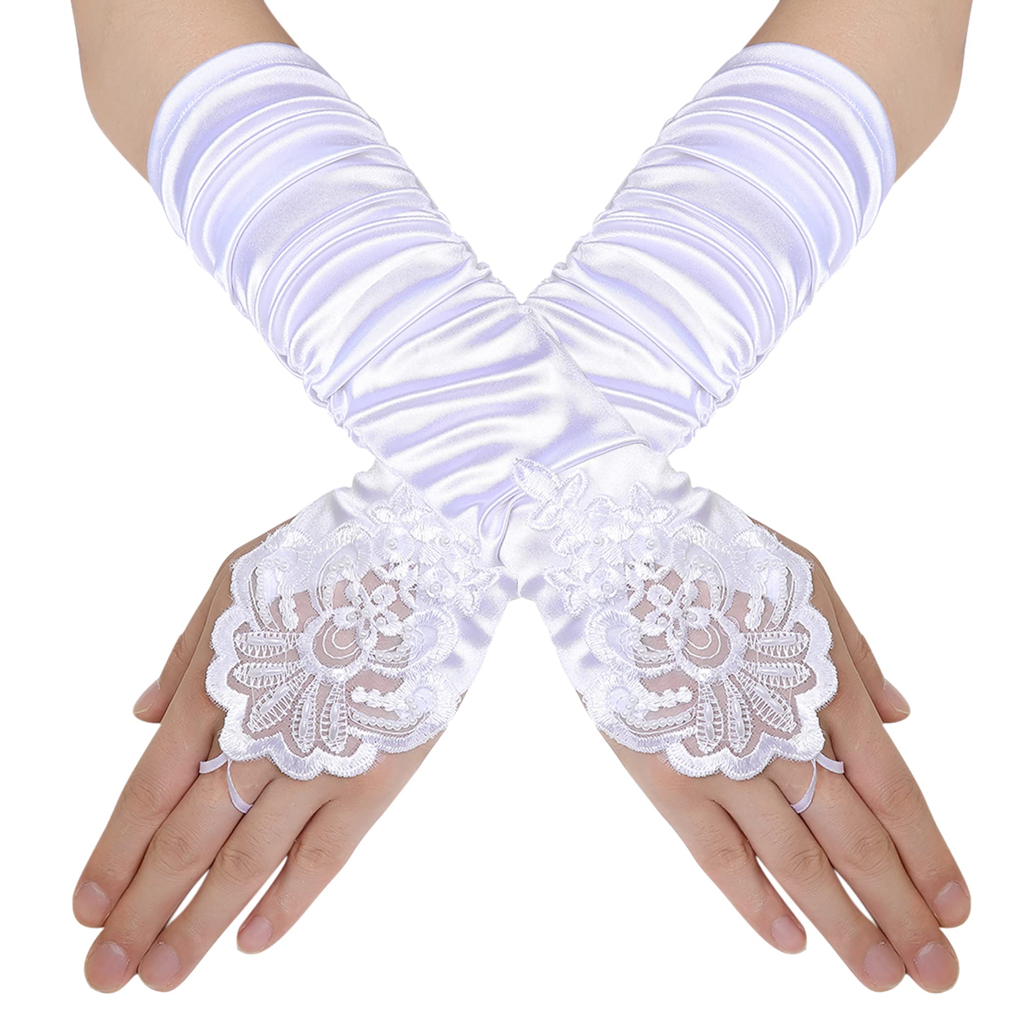 BABEYOND Long Opera Party 20s Satin Gloves Stretchy Adult Size Elbow Length - - โ image 1