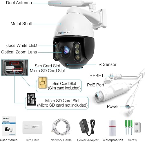 Miniatura 8 de GENBOLT Cámara de seguridad 3G4G LTE PTZ al aire libre 2.5K, zoom óptico 9X PoE CCTV Cámara de vigilancia IP con tarjeta SIM, reflector de 5MP de