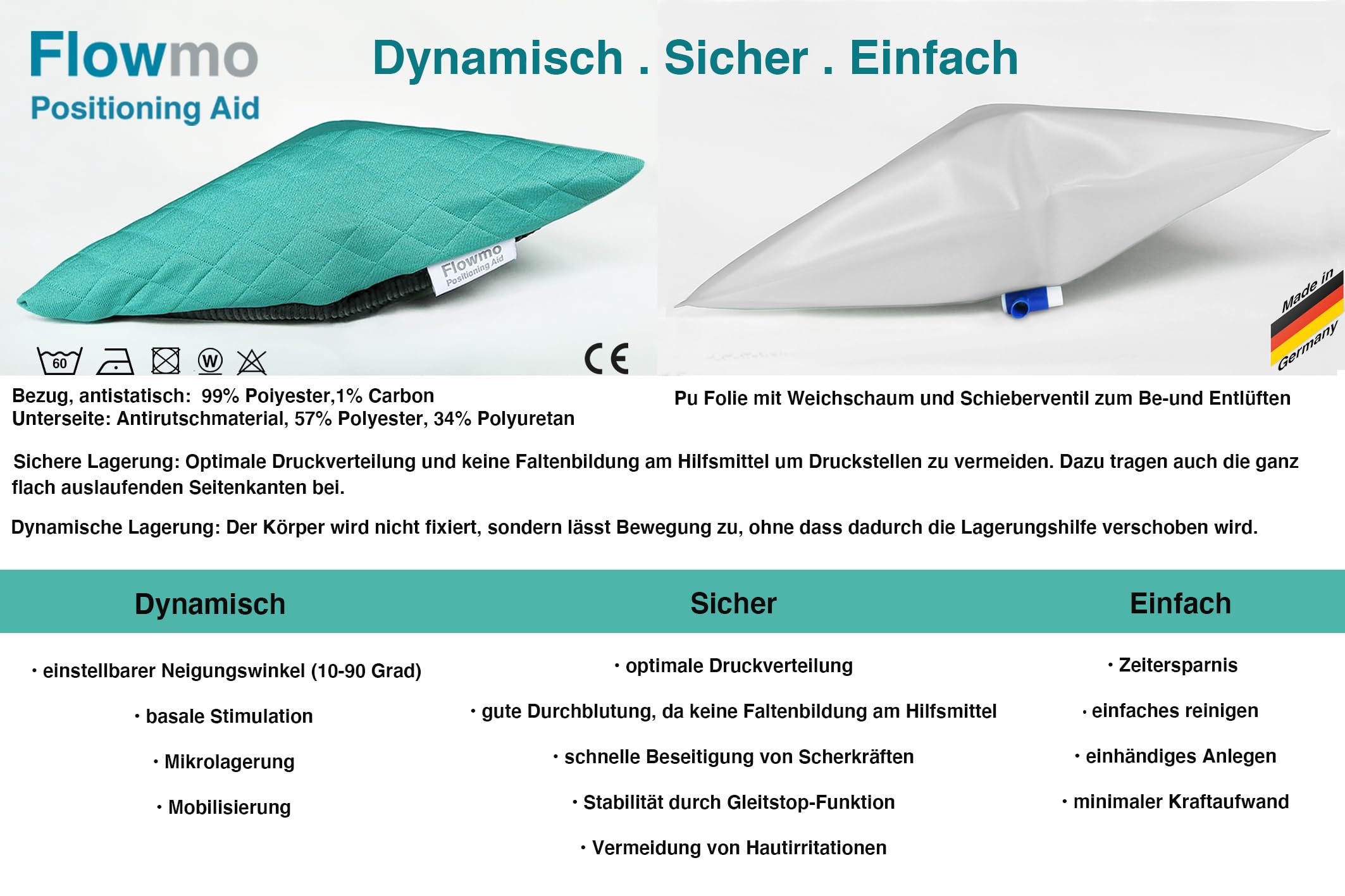Lagerungshilfe. Lagerungskissen. 30° Lagerung. Dynamisch. Dekubitus Prophylaxe. Medizinprodukt Klasse 1