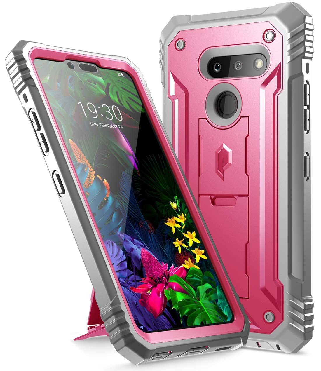 Poetic Revolution Series for LG G8 ThinQ Case, Full-Body Rugged Dual-Layer Shockproof Protective Cover with Kickstand and Built-in-Screen Protector, Pink
