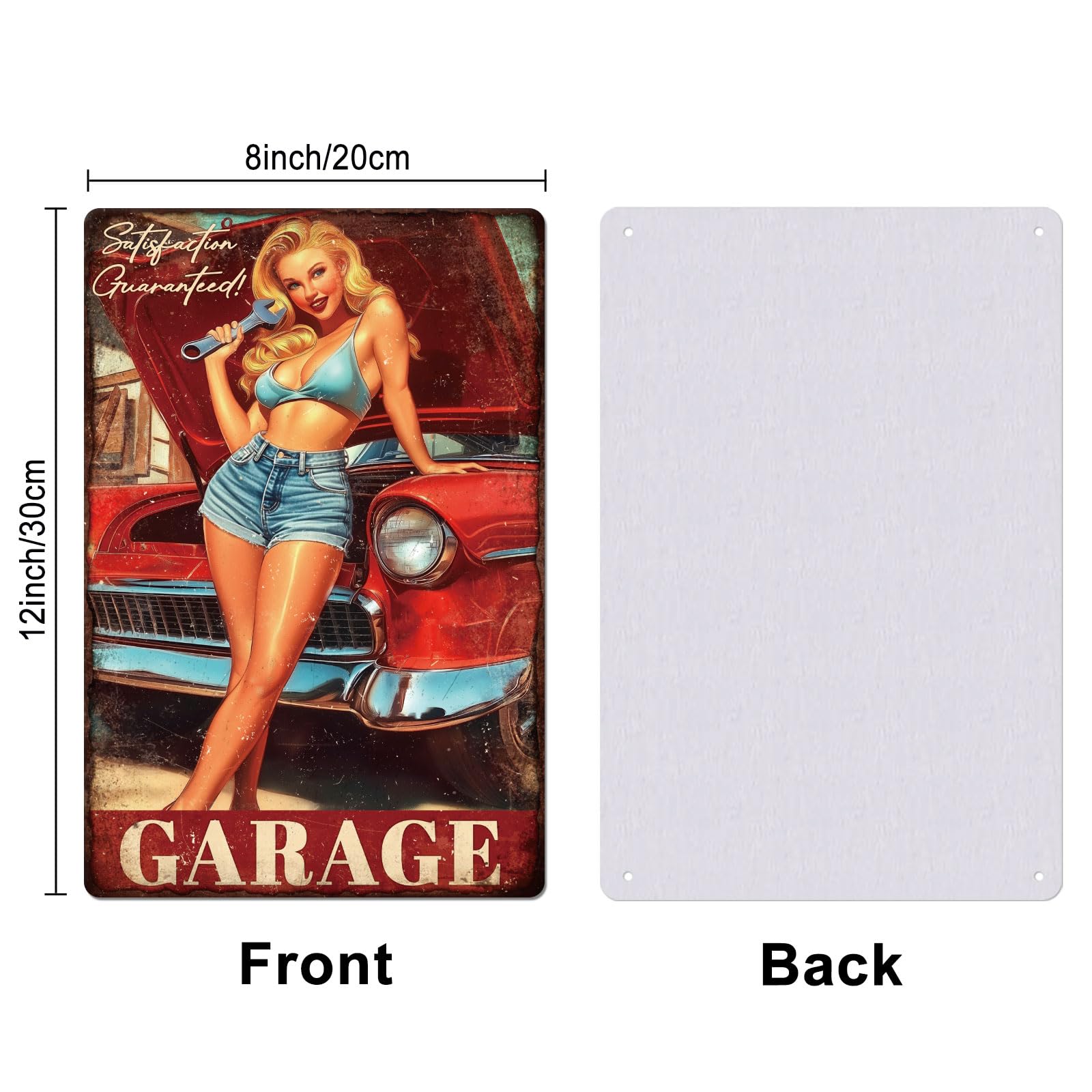 GLOBLELAND Retro Car Repair Lady Metal Tin Sign Vintage Painting Tin Signs 12x8inch Retro Wall Art Plaque Poster for Home Office Bar Club Garage Decoration - Image 2