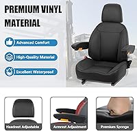 Vista 3 de TICSEA Asiento universal para carretilla elevadora, asiento de tractor con cinturón de seguridad retráctil y respaldo ajustable, reposacabezas