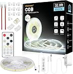 Wefomey COB LED Strip Light White, Dimmable 2700K-6500K High Density 6080LEDs 24V Flexible LED Tape Light with Remote and APP Control, for Under Cabinet Bedroom Kitchen DIY Lighting,1 Rolls of 10M
