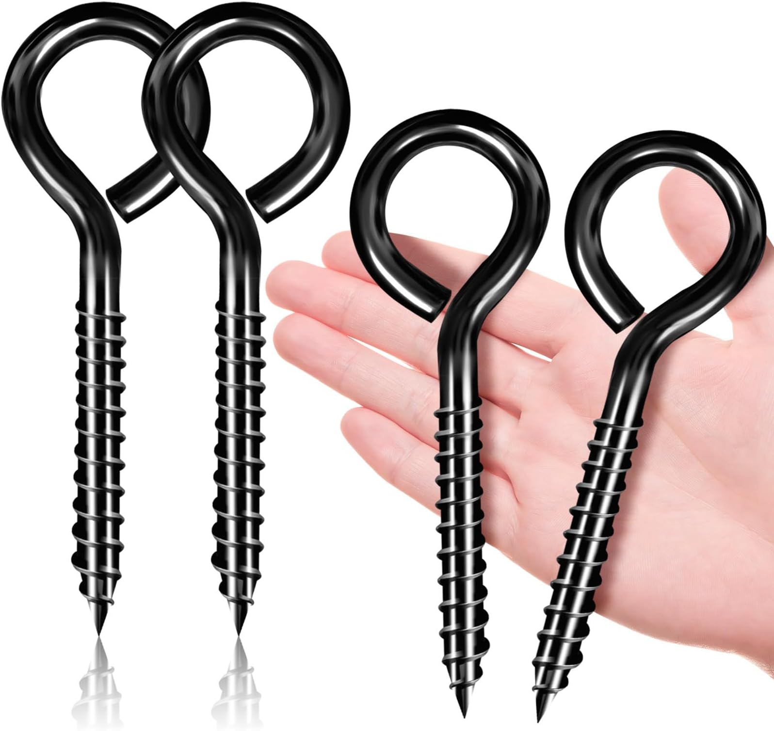 Belle Vous 4 Pack of Black Stainless Steel Eye Screw Hooks Heavy Duty Screws 8.3cm/3.27 Inches