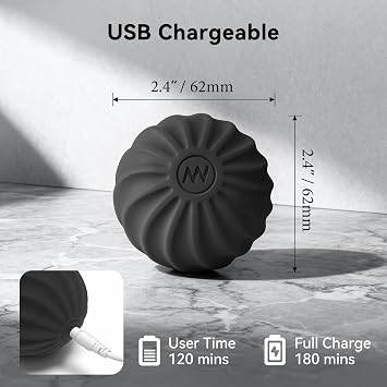 2.4 Mini Electric Massage Ball, Fitness Yoga Massage Roller for Palm, Hand, Foot, Leg, Neck, Back, Multi-Directional Massage Ball, Black