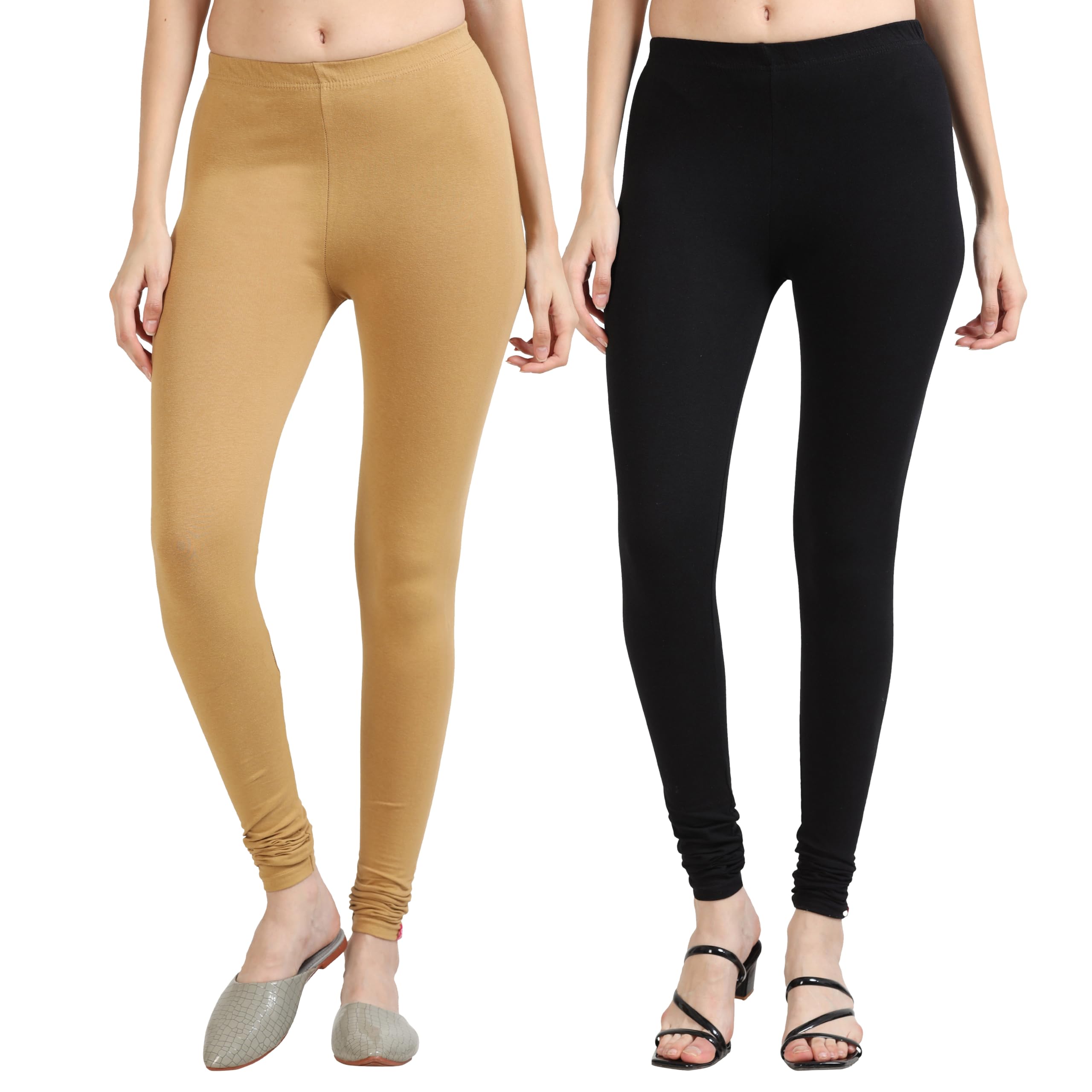 YHWH Women's Stretchy Full Length Leggings, Elastic Waistband, Set of 2