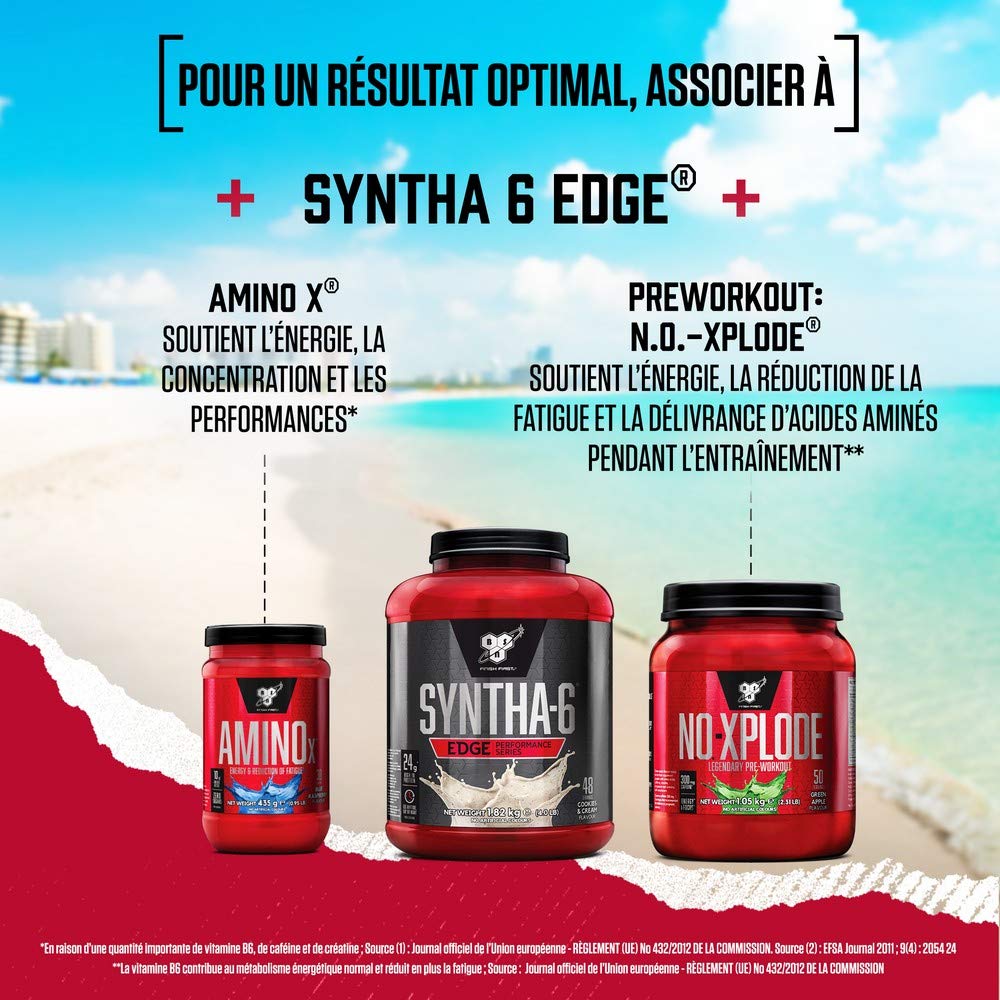 BSN Syntha 6 Edge poudre protéinée pauvre en glucides & sucre, avec isolat de protéines de lactosérum et BCAA, complément pour prise de masse musculaire, cookies & crème, 48 doses, 1,87 kg