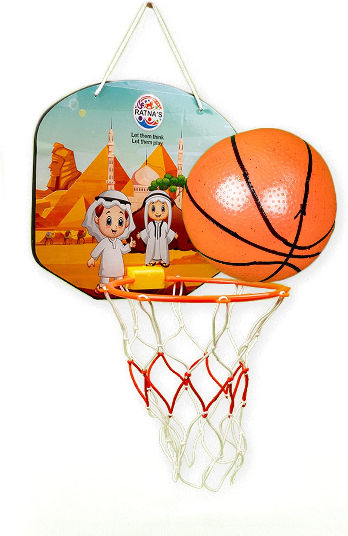 RATNA's Cartoon Basketball Egypt Indoor Set Along with Ball for Kids to Play, Multi Color