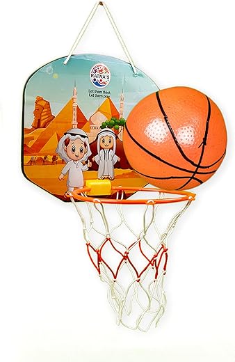 RATNA's Cartoon Basketball Egypt Indoor Set Along with Ball for Kids to Play, Multi Color