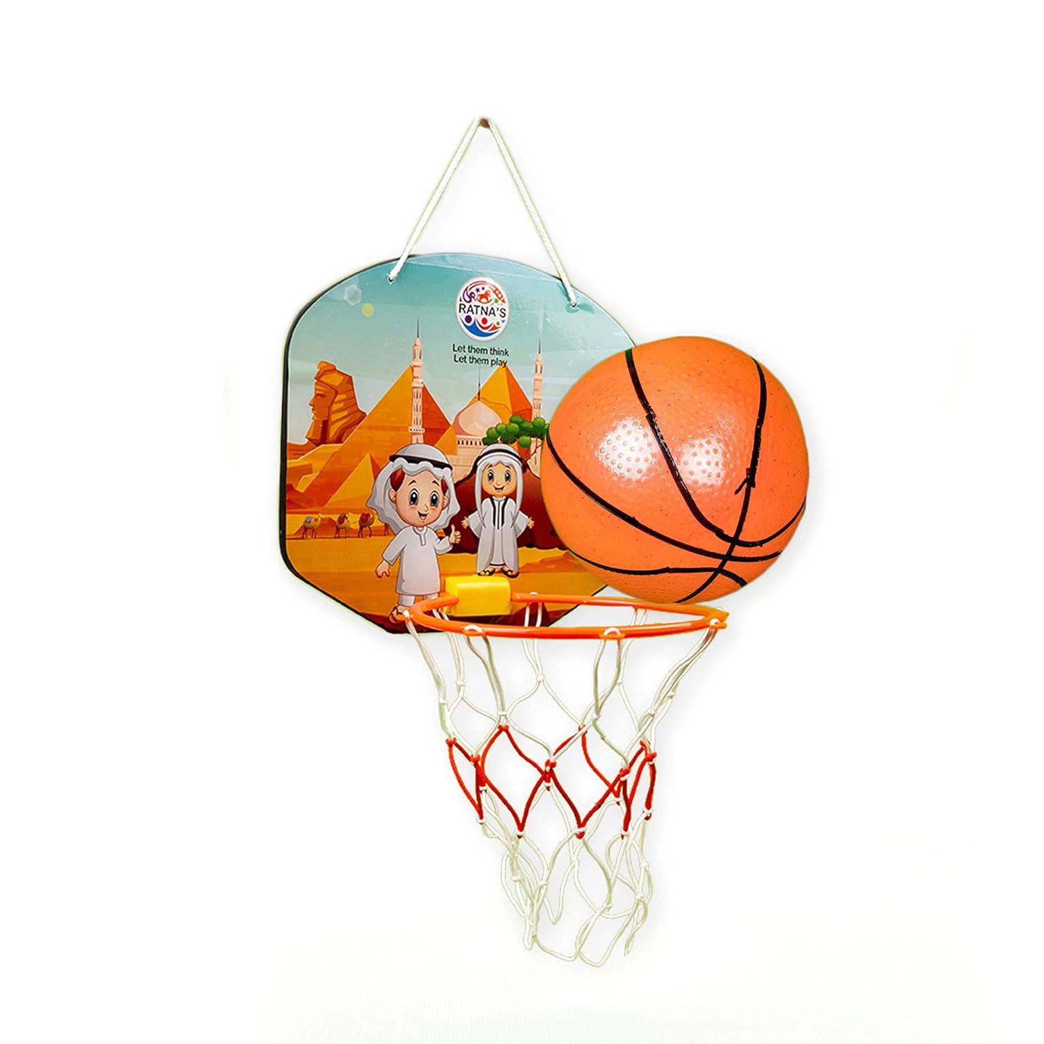 RATNA's Cartoon Basketball Egypt Indoor Set Along with Ball for Kids to Play, Multi Color