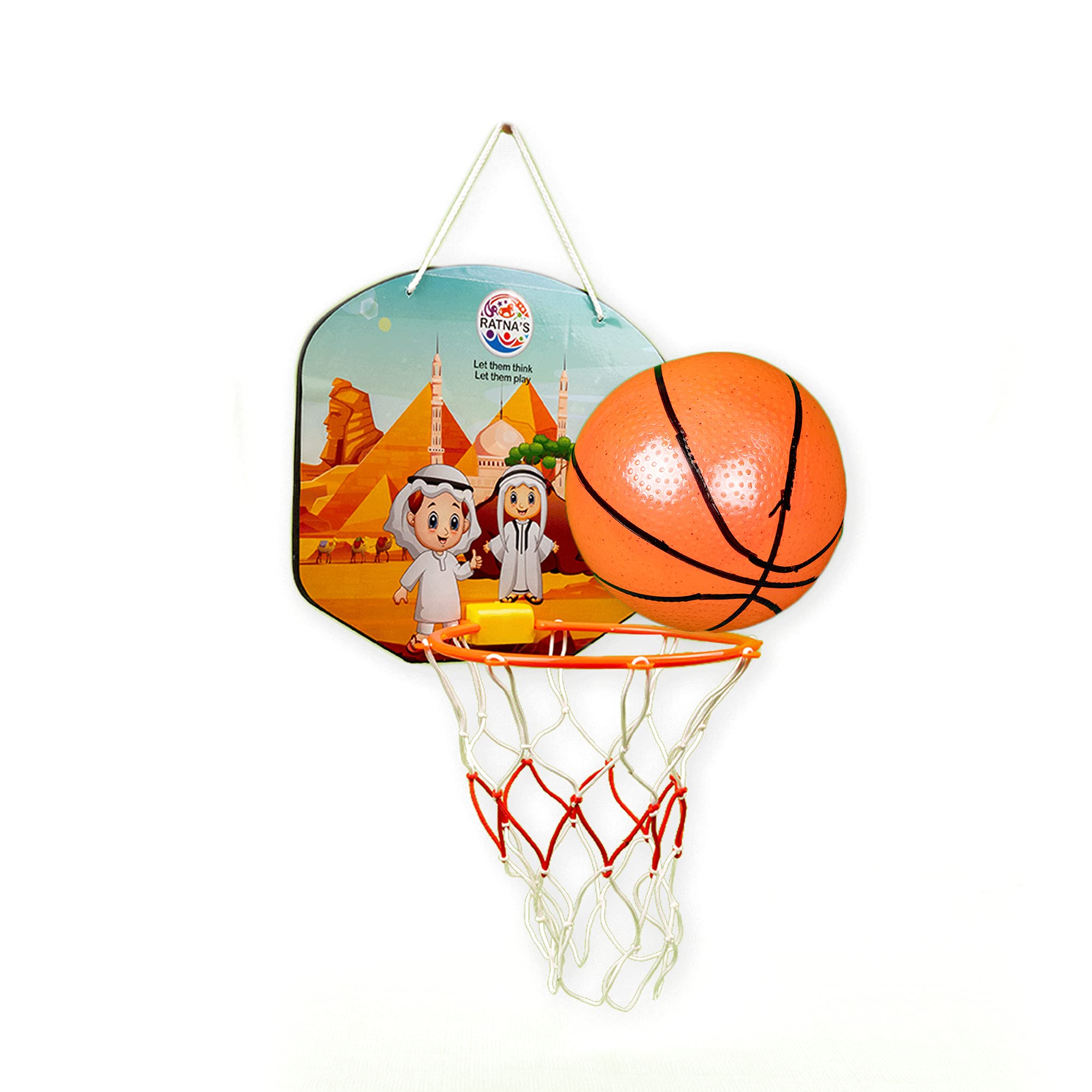 RATNA's Cartoon Basketball Egypt Indoor Set Along with Ball for Kids to Play, Multi Color