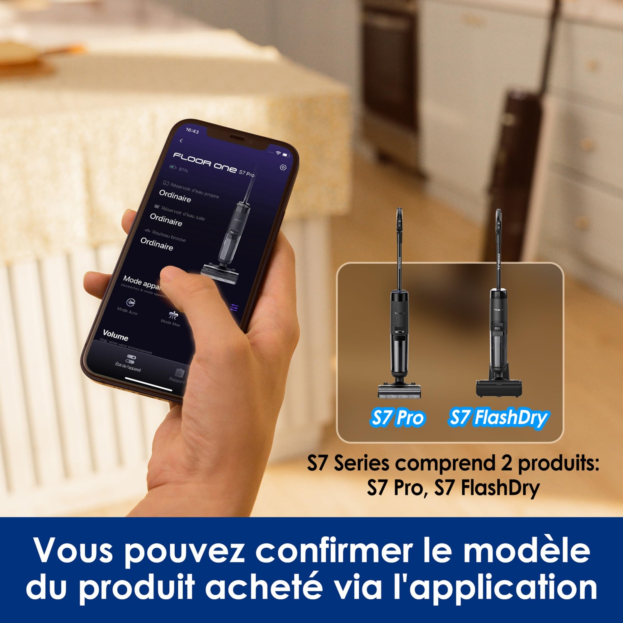 Tineco Floor One S7 Pro Series Aspirateur Laveur Sec Et Humide Intelligent sans Fil pour Sols Durs, Écran Digital LED, Grande Autonomie, Parfait pour Les Tâches Tenaces et Les Poils