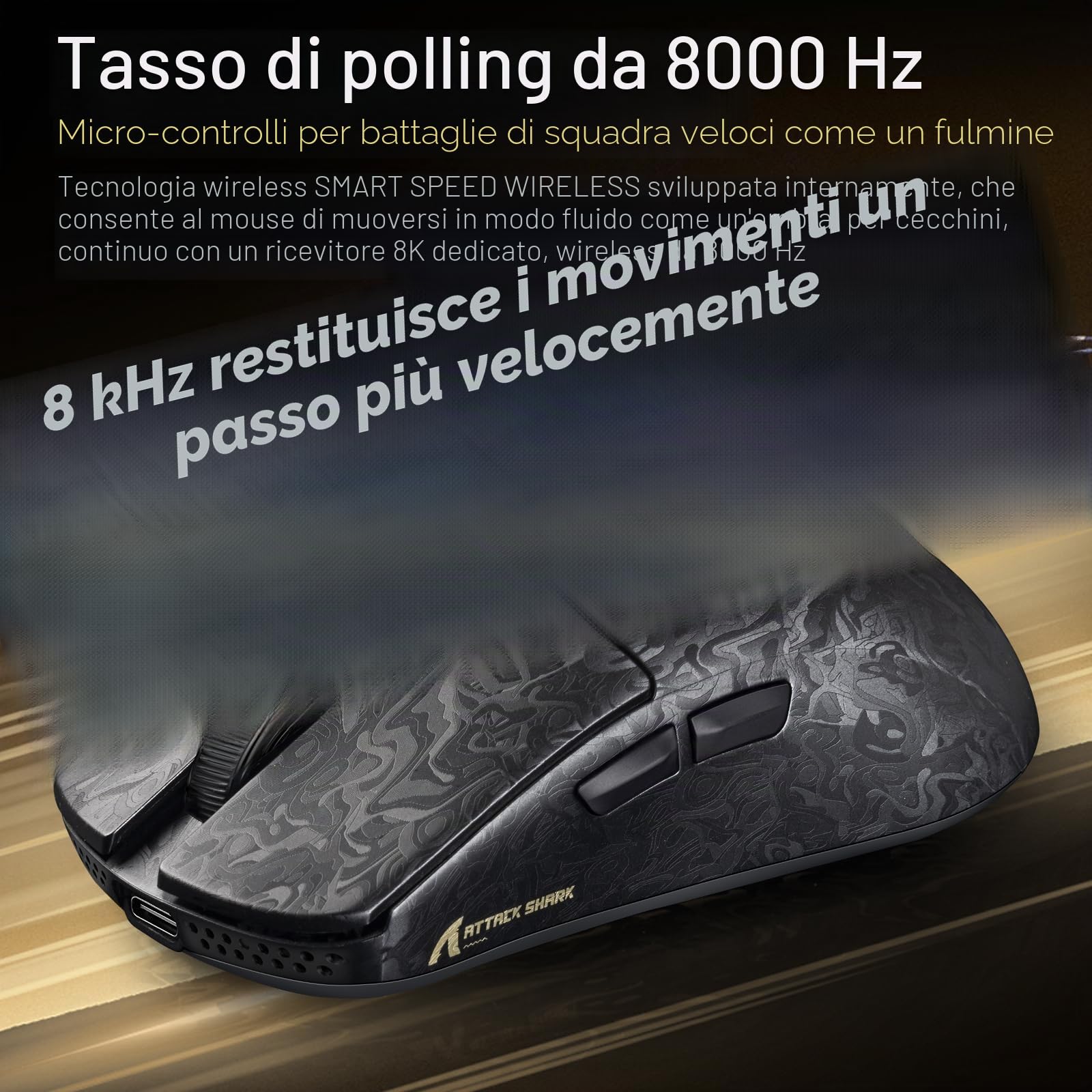 MAMBASNAKE x ATTACK SHARK R11 ULTRA Mouse da gioco wireless in fibra di carbonio, 8000 Hz, 49 g super leggero, 42.000 DPI, sensore PAW3950MAX, chip Nordic 52840, nano-metallo, 20.000 FPS