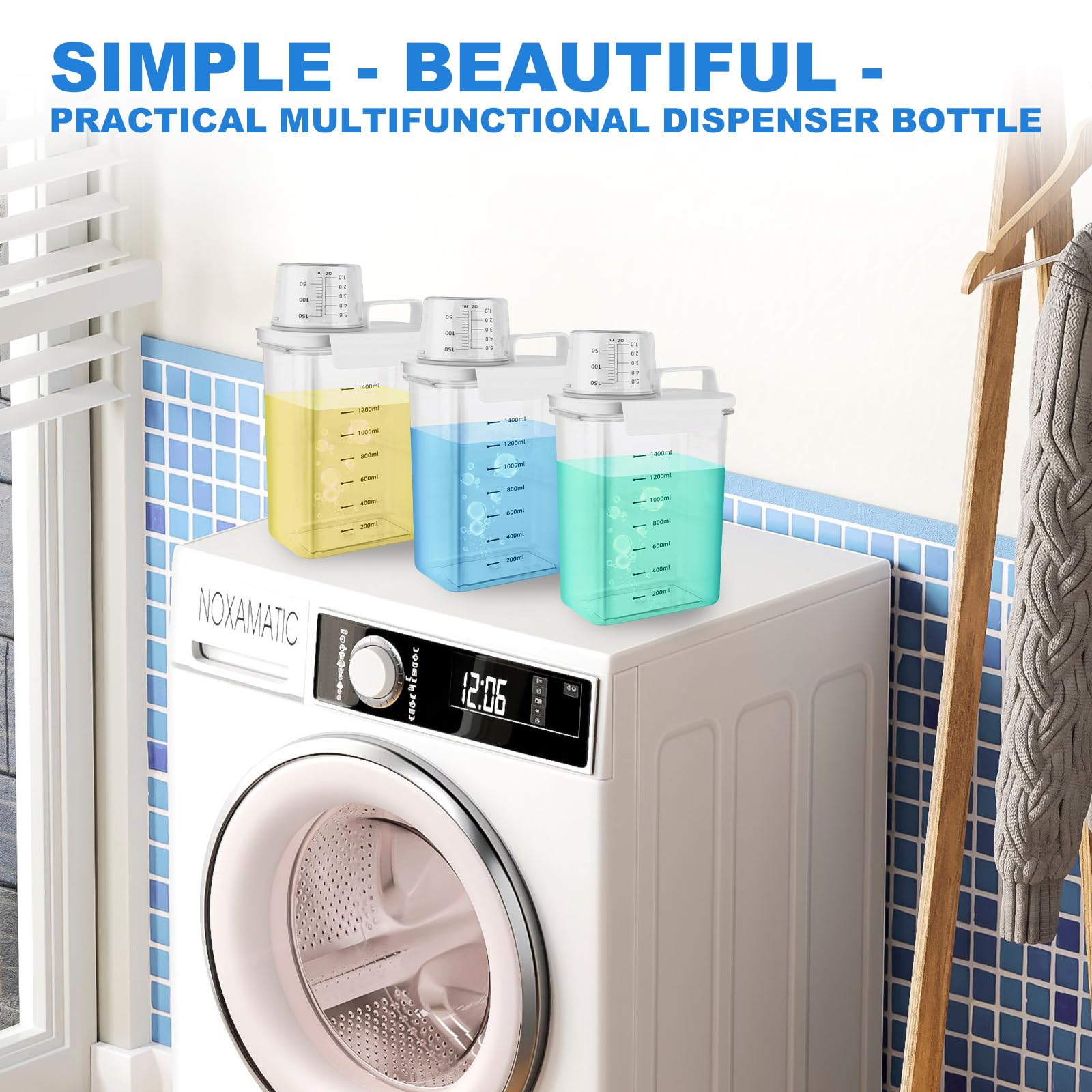 2 Pièces Distributeur De Lessive 1800ml Avec Gobelet Doseur - Étanché Transparent