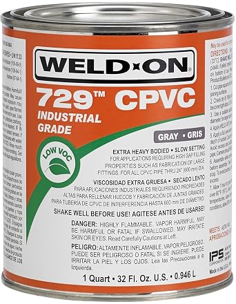 Weld-On 10845 729 CPVC Industrial Solvent Cement, Gray, 1 Quart