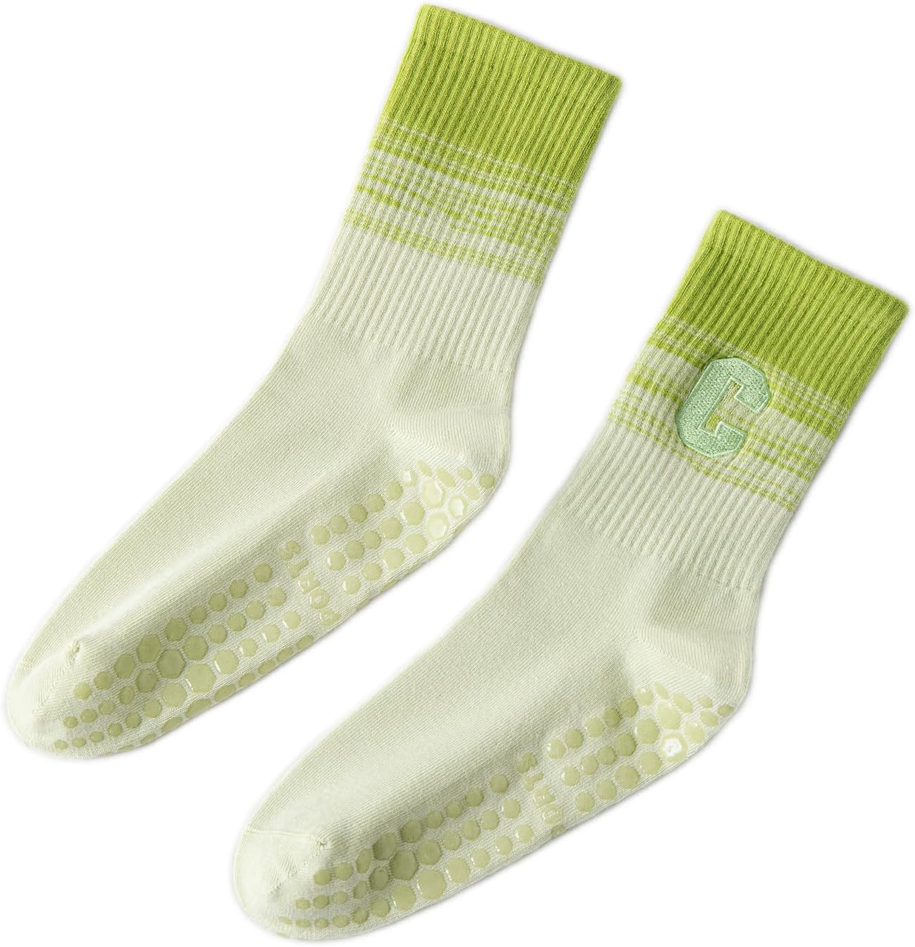 3 Pairs Pilates Socks for Women - Pink, Purple & Green Gradient, Non Slip Grip Socks, Sweat-Absorbent & Breathable, Perfect for Yoga, Barre, Hospital, Barefoot Workouts
