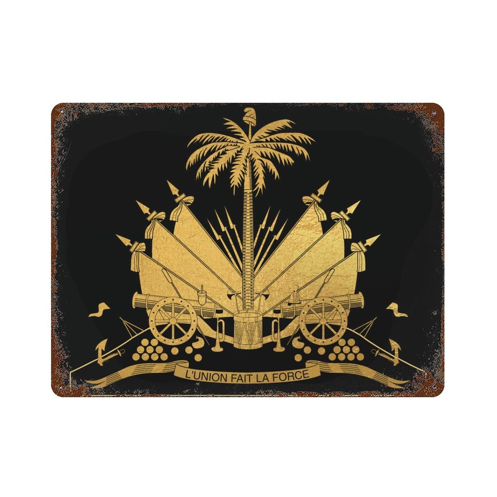 KWQDOZF Haitian Flag Theme Metal Tin Sign,Vintage Iron Hanging Plate Horizontal with Rust Poster Wall Decor 12x16inch