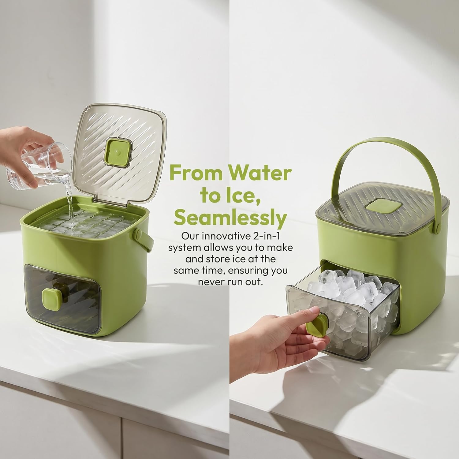 2-in-1 Ice Maker and Storage | Portable Ice Cube Tray with Bin | Easy Release Large Capacity Ice Mold | Kitchen Office Outdoor Summer Essential | Party Gift for Hot Days