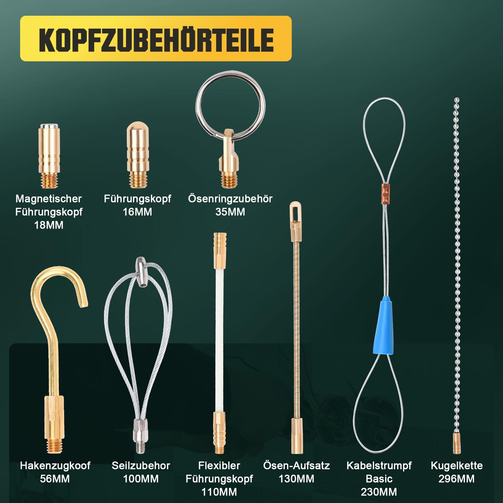 Câble de 12 m, 12 barres, 4 barres x 100 cm x 4 mm, spirales de rétraction, 8 tiges de 100 cm x 6 mm avec 9 adaptateurs pour tuyaux vides pour la pose de câbles