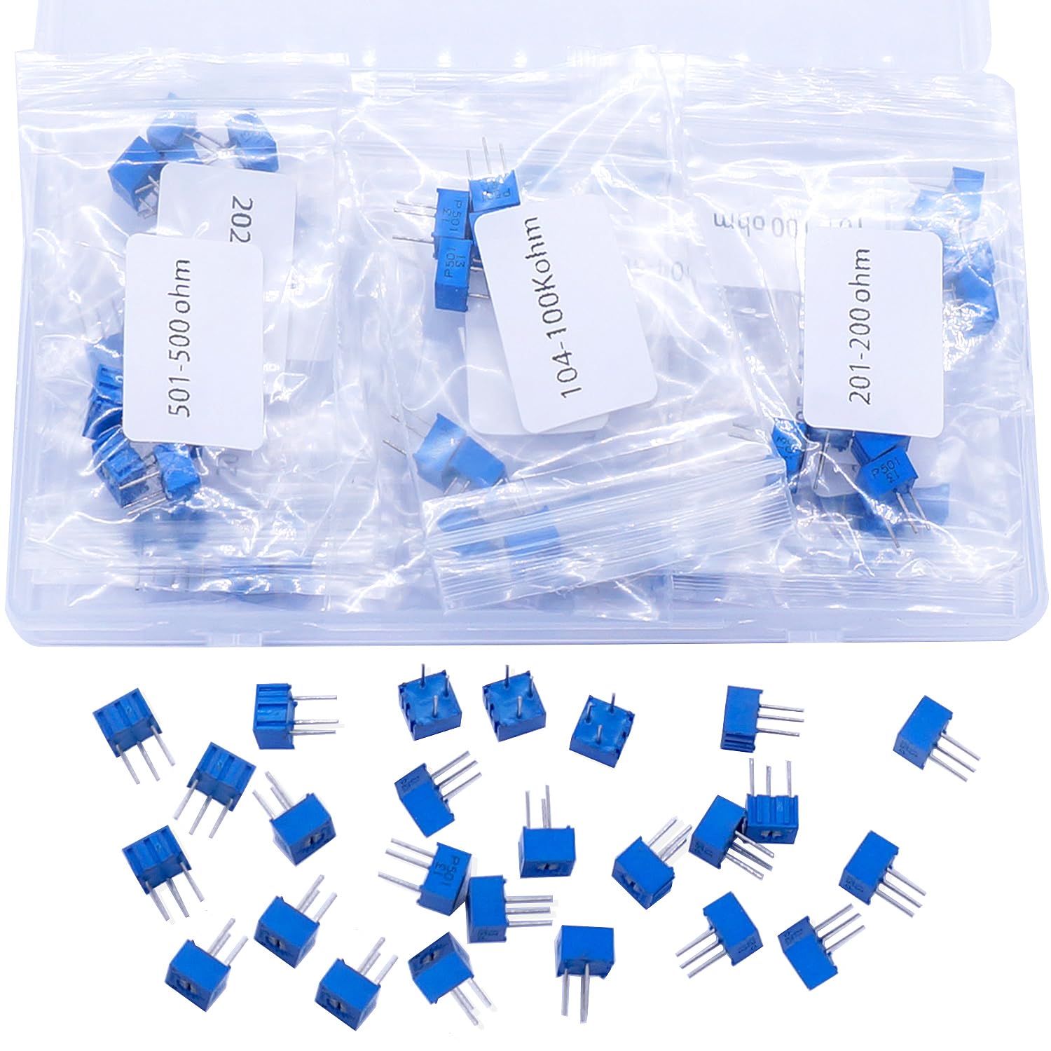 Taiss 52PCS 3362P Potentiometer Kit 1K,2K,5K,10K,20K,50K,100K,200K,500K,1M,100,200,500 ohm Single Turn Trimmer Variable Resistor Potentiometer Assortment Kit(13 Kinds of 4 Each.)