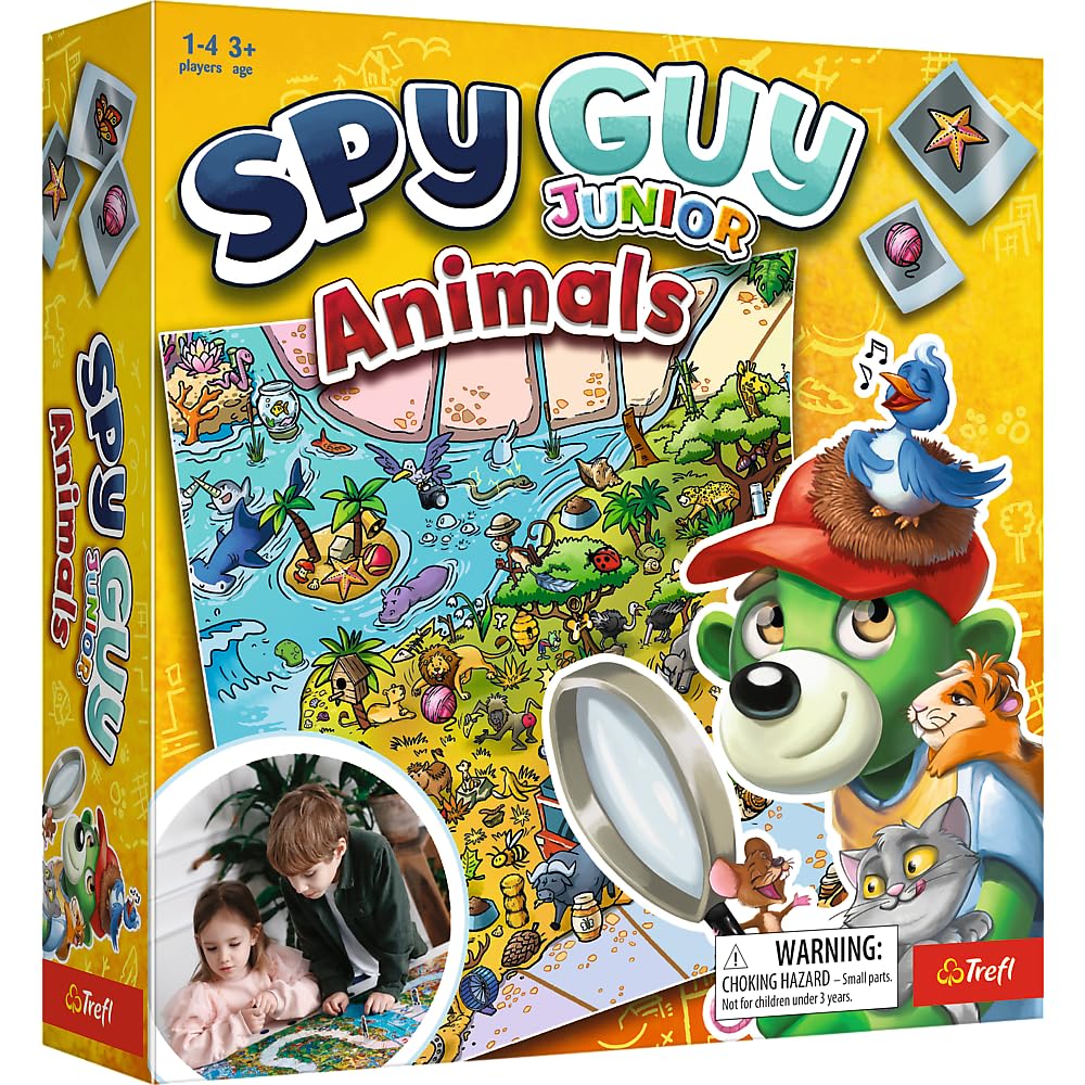Trefl Spy Guy Animals Junior Cooperative Detective Game, Family Board Game, Meet The Animals, Huge Cartoon Board, for Adults and Children Aged 3 and