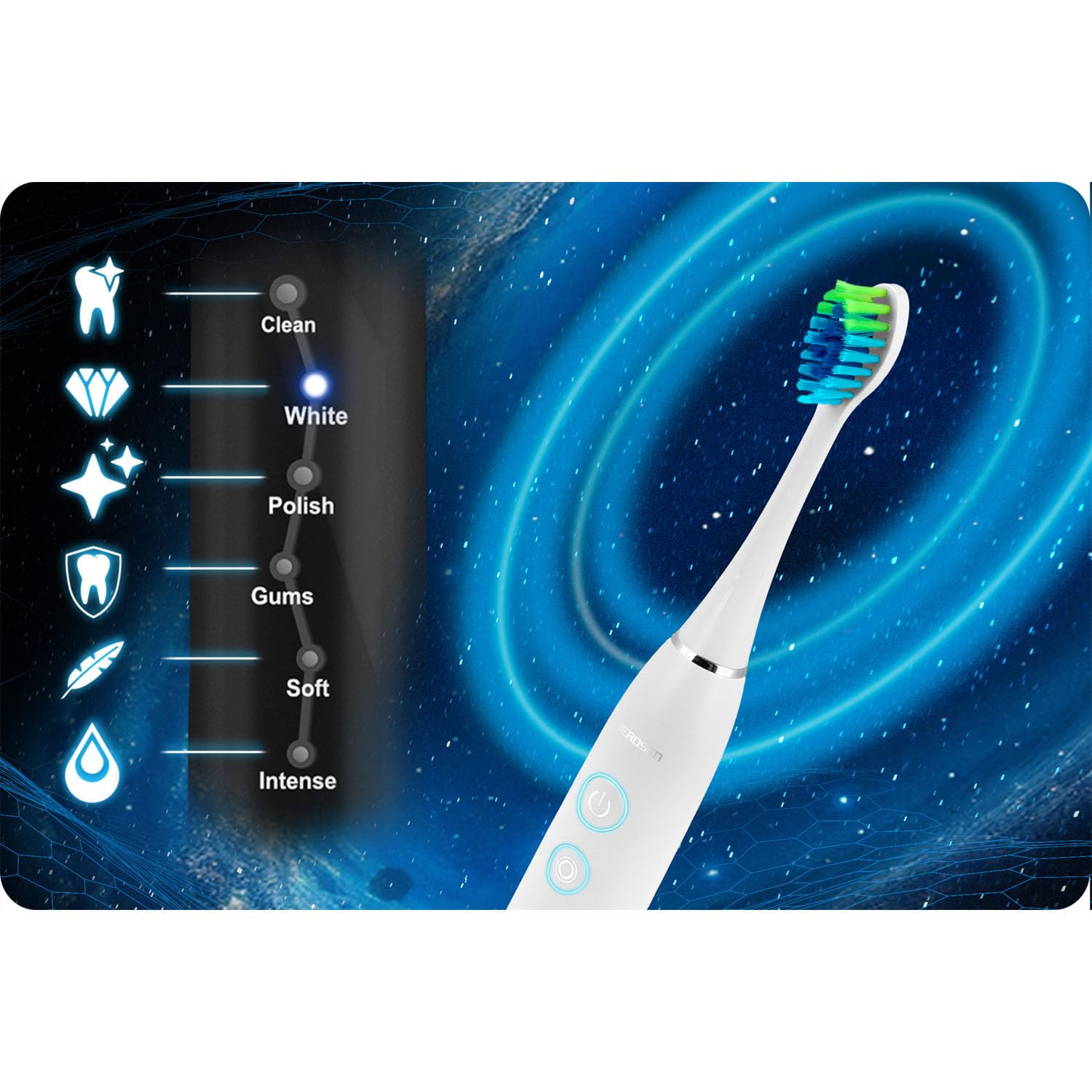 Berdsen Cepillo de dientes eléctrico - Paquete doble - Cepillos de dientes sónicos - 6 modos de cepillado - 3 niveles de intensidad - 6 cabezales - negro - blanco