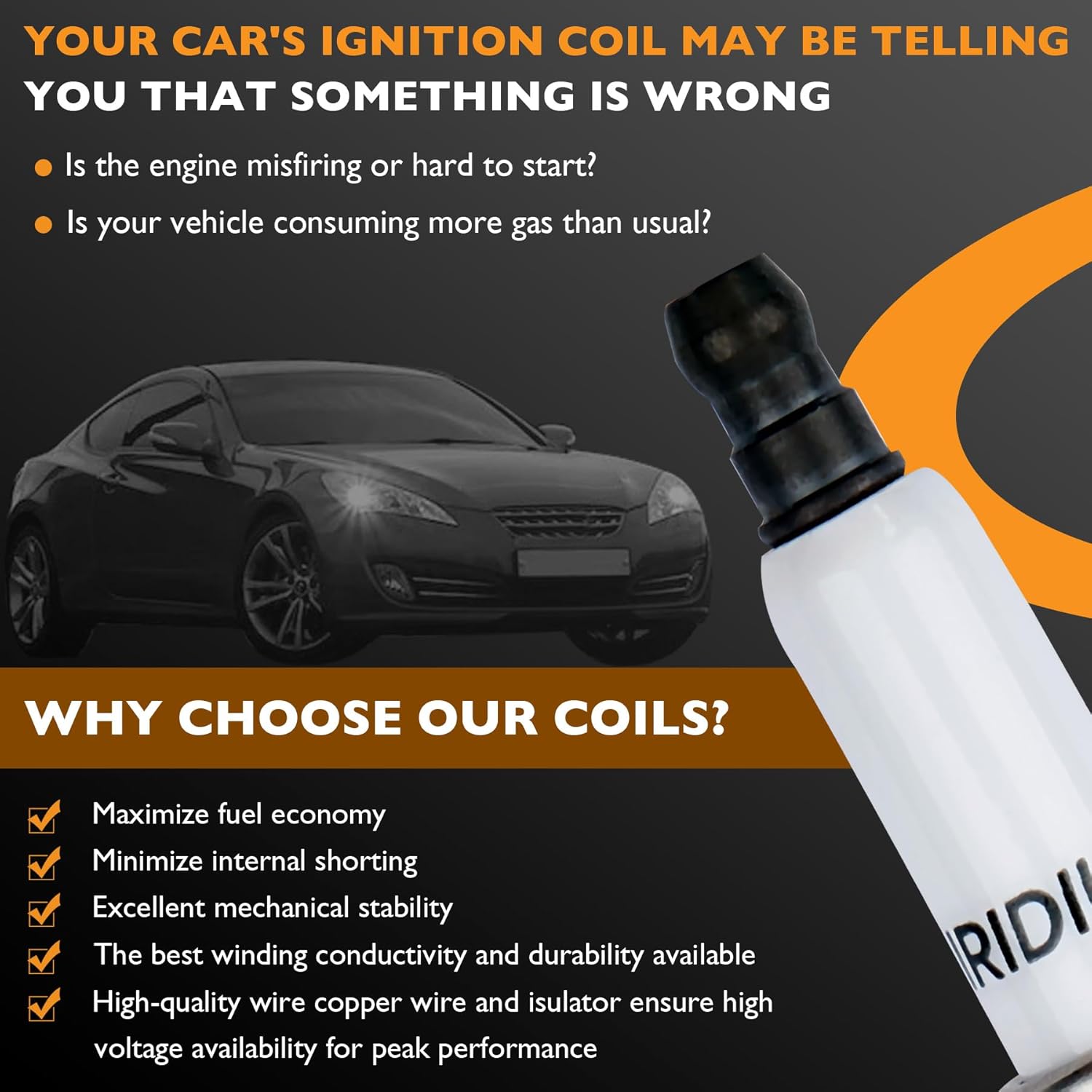 HQPASFY D555 Ignition Coils & Iridium Spark Plugs & Wires Compatible with Chevy Impala Monte Carlo Buick Allure LaCrosse Lucerne 3.8 V6 Replace# D555 GN10123