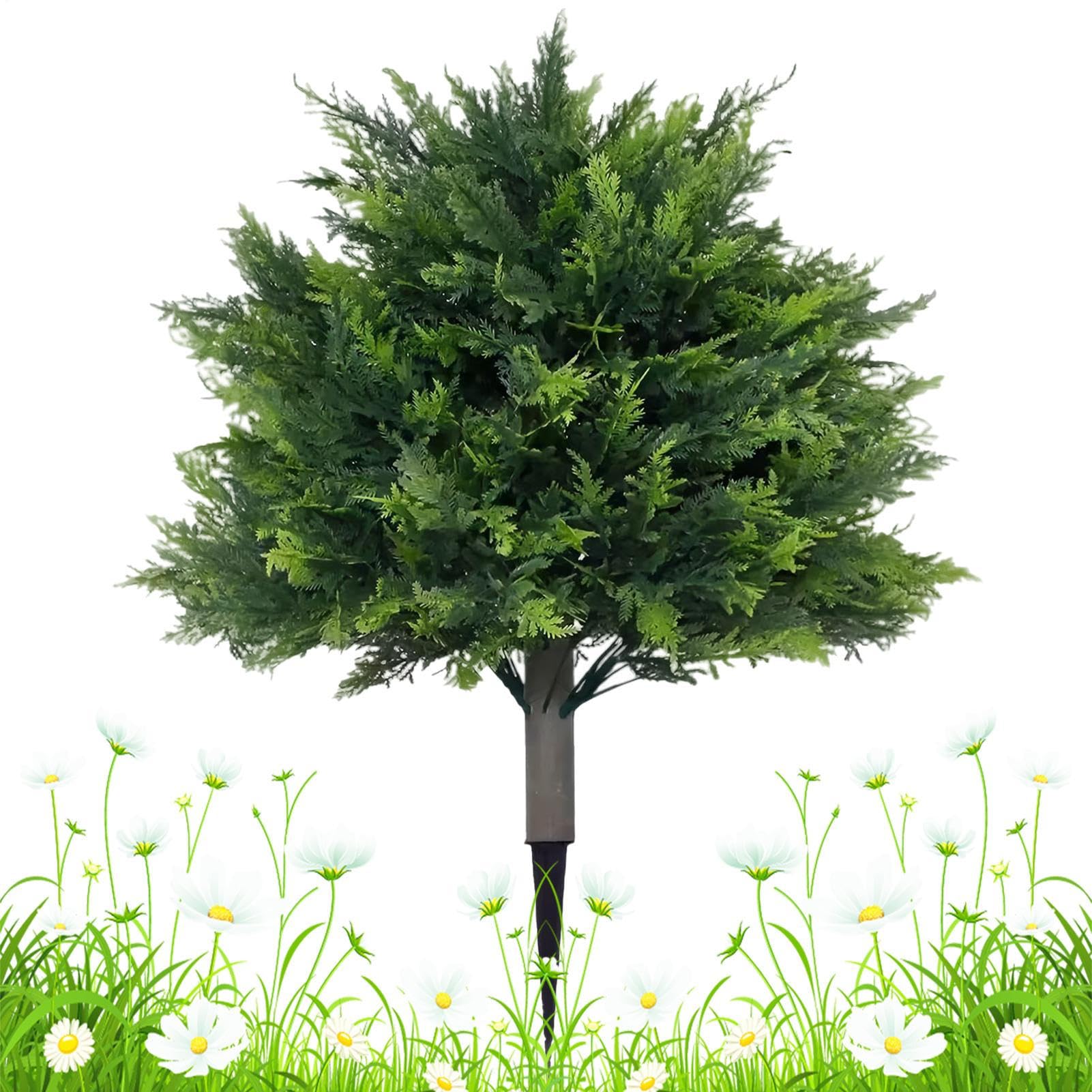 Alberi Topiari Di Cedro Artificiali Da Esterno | Arbusti Finti Piante Di Cipresso - Sempreverde Resistente Ai Raggi UV 60 Cm Con Puntale Per Interni Esterni Giardino Terrazzo Portico Fioriera