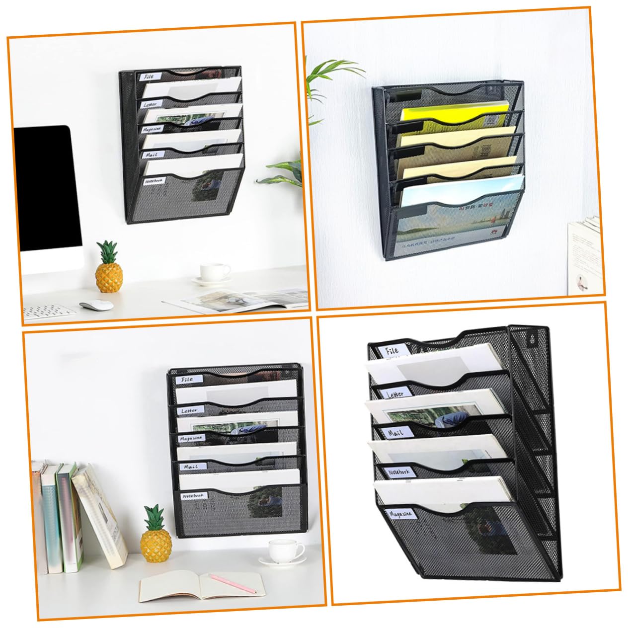 HOMSFOU Organizador de Pared de Metal Negro para y Revistas Soporte Multifuncional para Archivos Estante Colgante para Folletos y Catálogos Diseño y Resistente