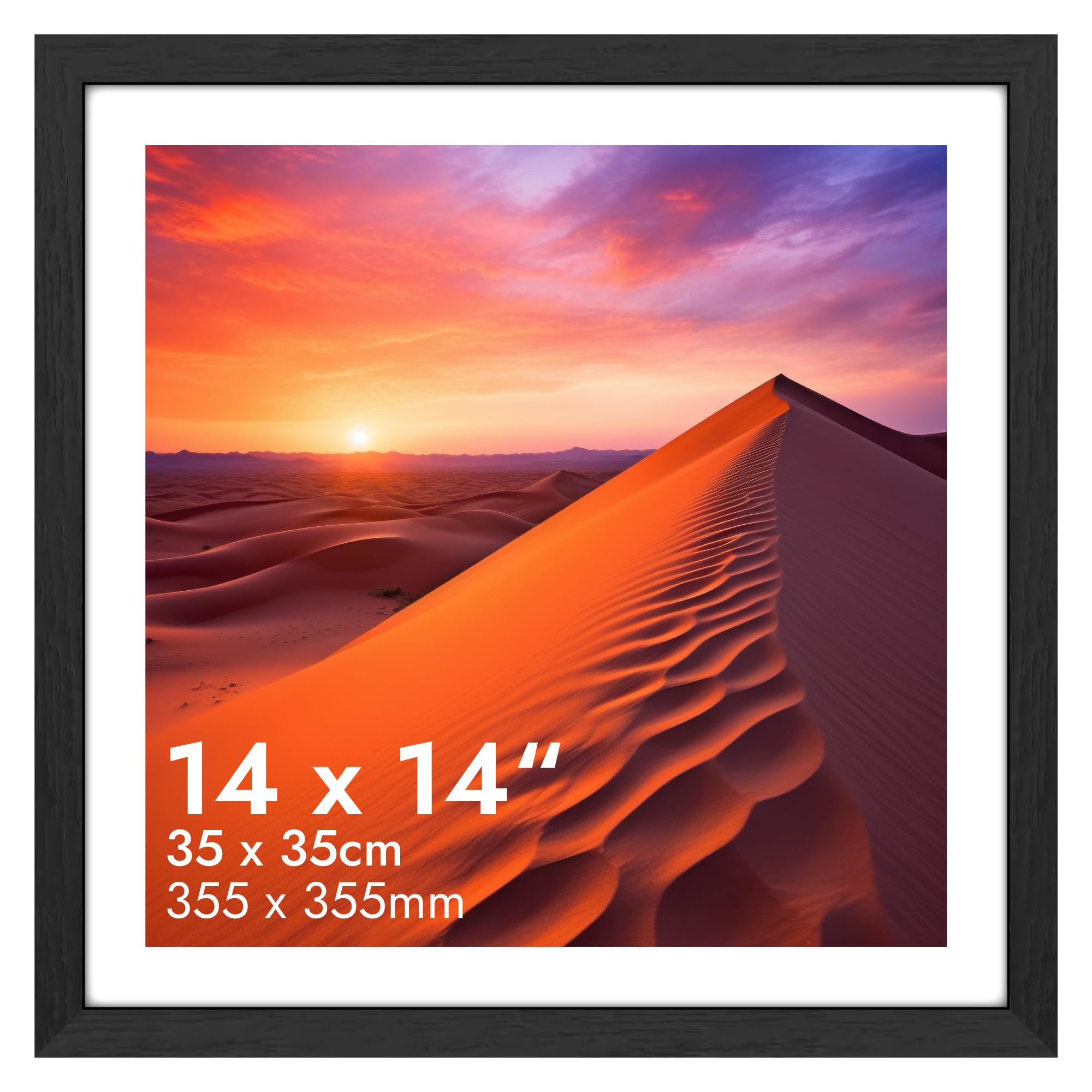 HNK Black Square Picture Frames 35x35cm Engineered Wood and Plexiglass, 14x14 Inche Picture Frame Dual Orientation Landscape or Portrait, Photo Frame Wall Hanging Display Photos, Posters