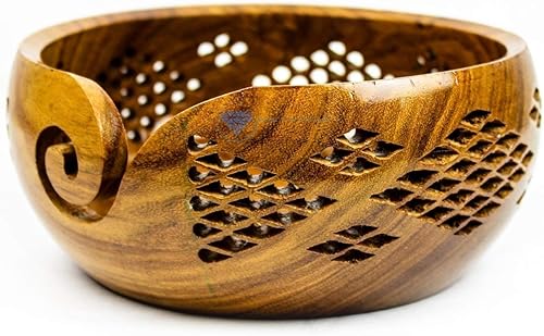 Nagina International Cuencos de almacenamiento de hilo hechos a mano de palisandro prémium con parrillas decorativas talladas hechas a mano,