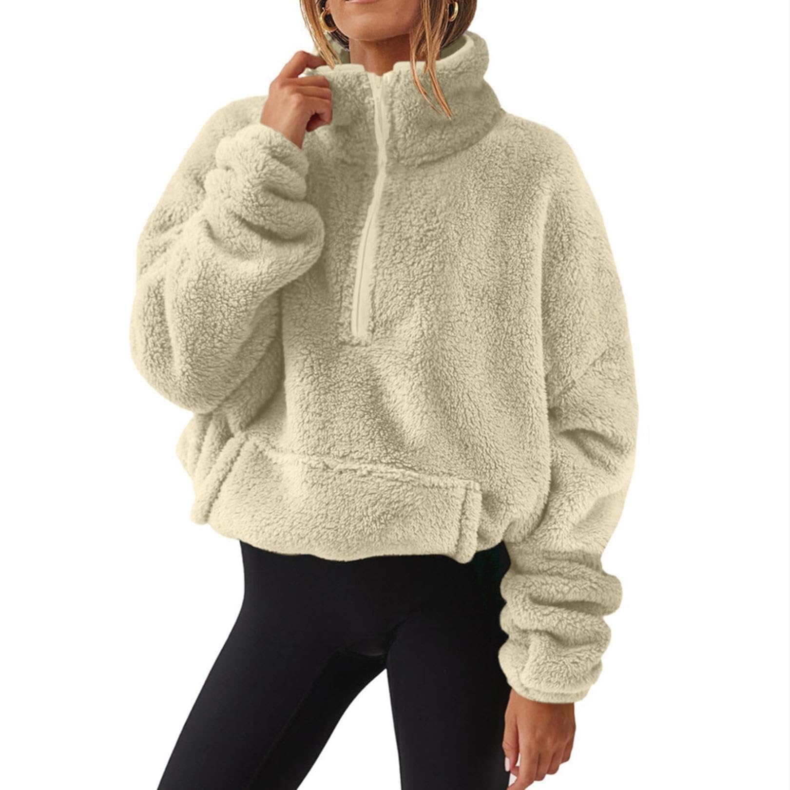 Top de lana con medio cuello de alta calidad beige en talla S