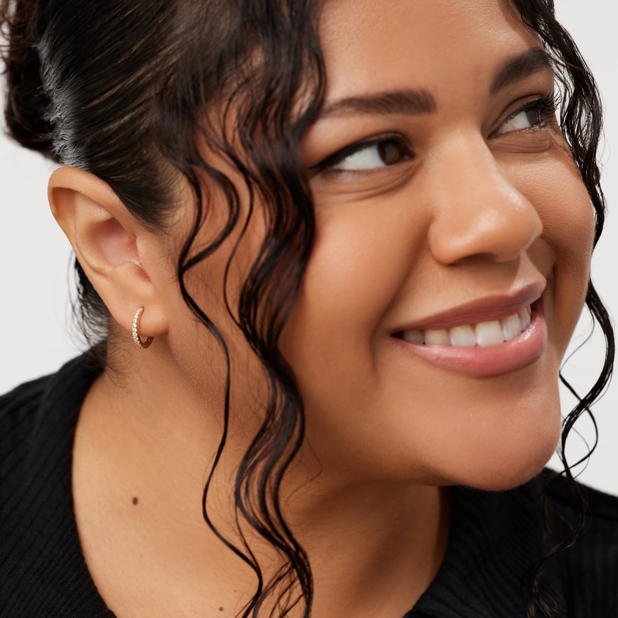 Ana Luisa Trendy Huggie Hoop Earrings for Women - 14K Gold Plated or Sterling Silver Hoop Earrings - Small, Dainty, Hypoallergenic, Water-Resistant, Tarnish-Free Hoops - Jewelry Perfect for Stacking: Gold Pave Small