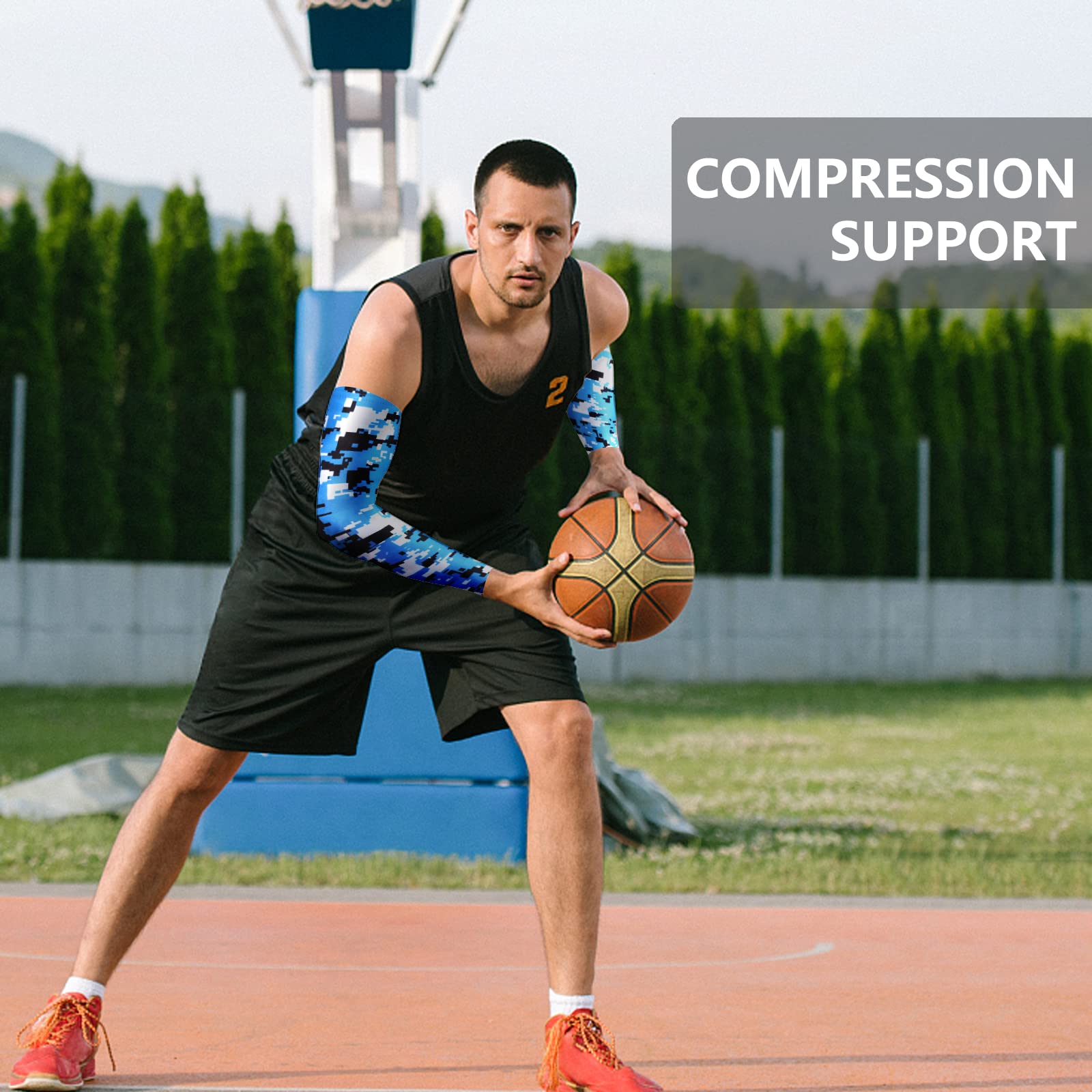 Sports Compression Arm Sleeves 1 Pair Moisture Wicking UV Protection Cooling or Warmer Non Slip Cover Arm Sleeve for Men Women Kids Baseball Football Basketball Volleyball - Image 4