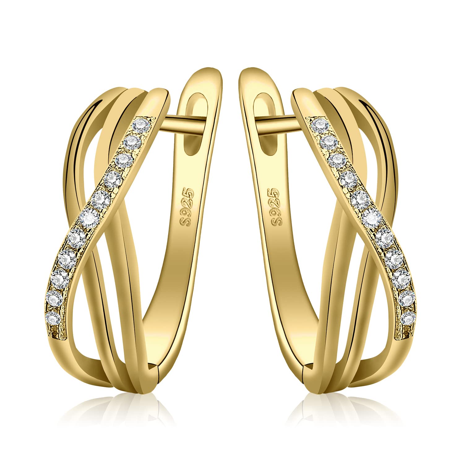 JewelryPalacePendientes Aro Mujer Plata Oro 14k Oro Rosa, Infinito Nudo Pendientes Clip de Perforacion Diamante Simulado, Pendientes Pequeños Mujer Sencillo Piedra, Pendientes Niña Conjunto Joyas