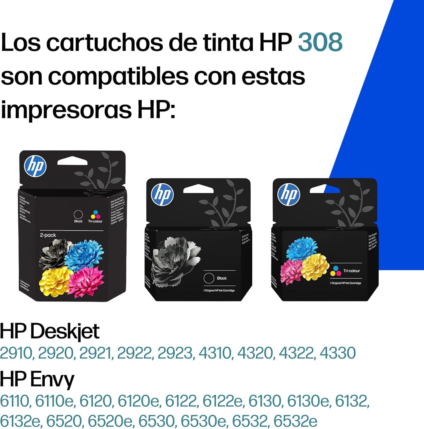 HP 308e Negro, Cartucho de Tinta Original, EvoMore, Alta Capacidad | Compatible con impresoras HP Envy 6110e, 6120e, 6122e, 6130e, 6132e, 6520e, 6530e, 6532e, 320 páginas (7FP22UE)