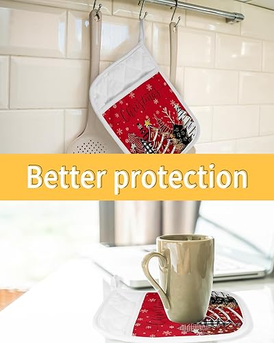 Miniatura 7 de Christmas Tree Red 3Pcs Pot Holders for Kitchen,Non Slip & Heat Insulation Terry Cloth Potholder Set with Pocket,Thick Hot Pad Oven Mitts Trivet