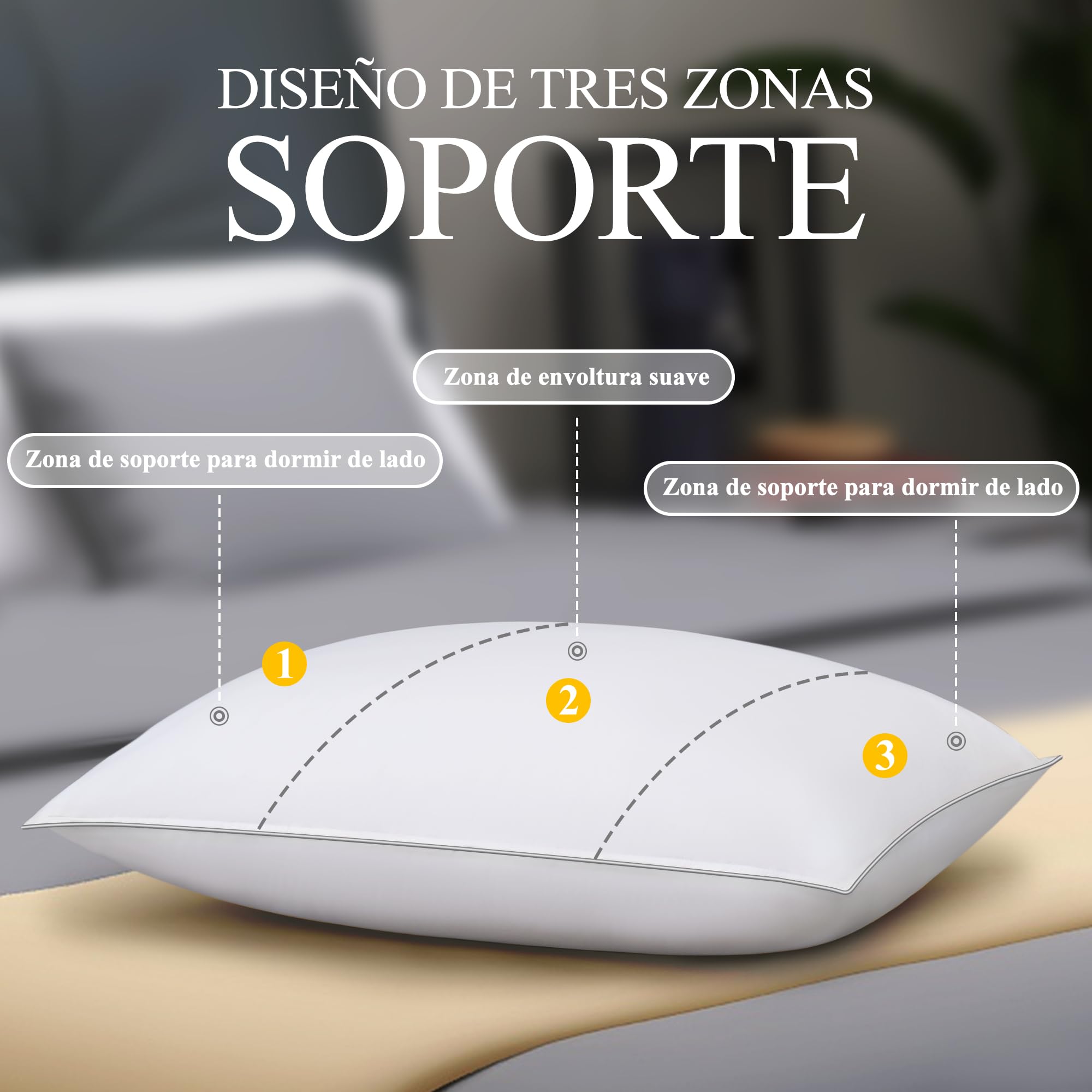 Orange Wave Almohada de Plumón 60x60 cm, Almohadas de Cama, 3 cámaras, Certificada RDS y Oeko-Tex, Transpirable y Antialérgica, Almohada de Calidad Hotelera, Lavable a Máquina